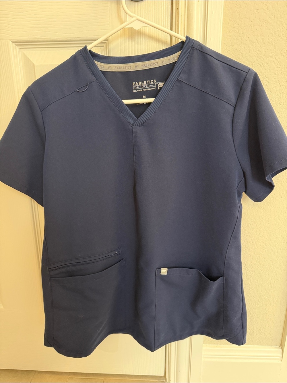 Fabletics Women's Navy Short-Sleeve V-Neck Scrub Top and Joggers